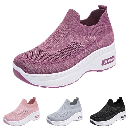 Baskets compensées pour femme en tricot respirant : chaussures de marche légères et décontractées