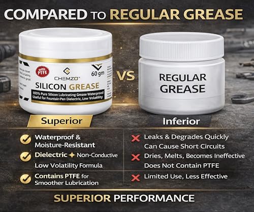Image of CHEMZO Silicone Lubricating Grease with PTFE | White, 60 g | 100% Synthetic Grease | Dielectric | Multi purpose | Moisture Resistant, Non-Staining Formula | Excellent sound dampening |