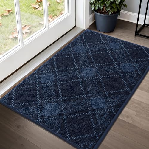 COSY HOMEER Plaid Door Mat 20" x 32",Dirt Trapper Entryway Rugs,Non-Slip Washable Farmhouse Doormat,Low Profile Welcome Mats for Paws Navy Blue Navy Blue 1'8" x 2'8" (Rectangular)