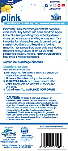 Compac Plink Fizzy Sink Drain Cleaner And Deodorizer, Air Fresheners For Kitchen Sink, Home Accessory Cleaning Products For Kitchen, Drain Cleaner, Lemon Scent, 6 Count (Pack Of 2), 12 Tablets #TOP1