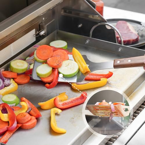 onlyfire Grillbesteck Set 4-TLG, Grill Zubehör Set Enthält Grillzange, Grillwender, Fleischgabel und Grillbürste mit Extra-Langen Holzgriffen & Aufhänge-Ösen, Grillzubehör aus Edelstahl & Akazienholz
