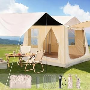 Aufblasbares Campingzelt mit Pumpe, 420D Oxford Glamping Aufblasbares Zelt für Camping, Wasserdicht bis 3000MM, 4 Saison Winddicht Kabinenzelt mit Mesh Fenster (2-3 Personen Mit Unterlegscheibe)