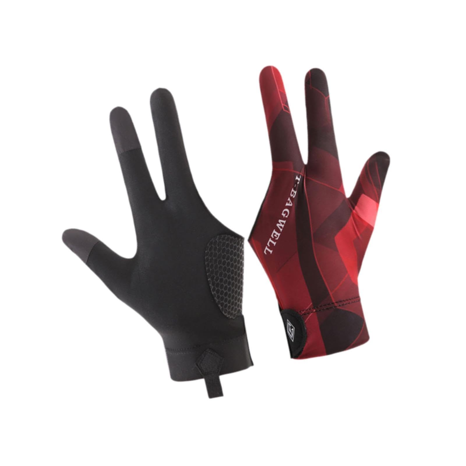 DYNWAVE 3 Fingers Pool Gloves Snooker Gloves Breathable Nonslip Portable Accessories Billiard Gloves Pool Cue Mitts for Indoor Women, Black Red Right Hand