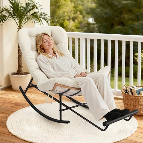 IDEALHOSUE Papasan Rocking Chair with Foot Rest, Ergonomic Papasan Chair