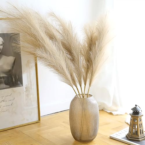 6 Pcs Pampas Secas Decoracion Grandes 113 Cm Blanquecino Hierba De Pampa Simulada Hierba Artificial De Pampa para Sala De Estar, Hogar, Piso, Jarrón, Decoración Boho（marrón） - imagen 6