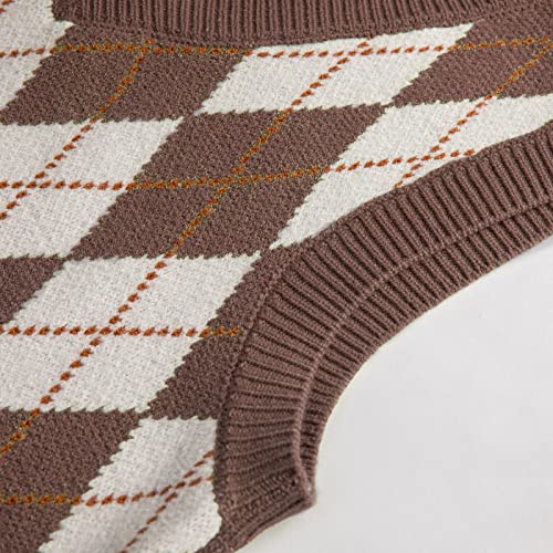 Image of Sweater Vest Women,Sleeveless V Neck Argyle Plaid Long Preppy Loose Knitted Casual School Sweaters Tank Top