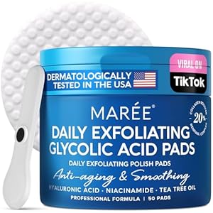 MAREE Facial Polish – Glycolic Acid Peel Pads For Face With Tea Tree Oil – Exfoliating Polish with Salicylic Acid & Vitamins E, B3, B5 – Face Pads with Skin Peeling & Deep Cleaning Effect