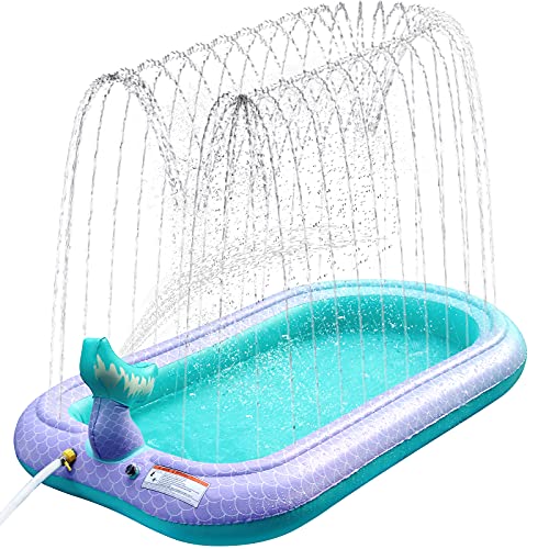 Sprinkler & Splash Pad For Kids, 65" Large Outdoor Sprinklers Play Mat Summer Water Play Toys Inflatable Mermaid Sprinkler Pad, Fun Play Pool For Toddlers Babies Over 3 Years Boys Girls #TOP5
