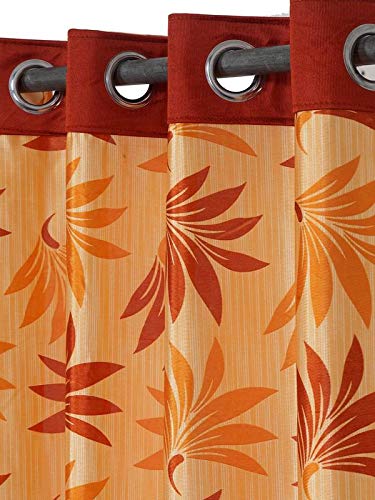 Image of Cortina Polyester Blend Fabric Eyelet Window Fancy Modern Printed Curtains for Your Living Room, Bedroom and More (Rust, 150 X 115 cm), Blackout