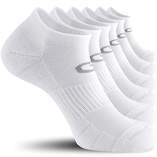 CelerSport 6 Pack Men's Ankle Socks with Cushion, Low Cut Athletic Running Socks, White, Large
