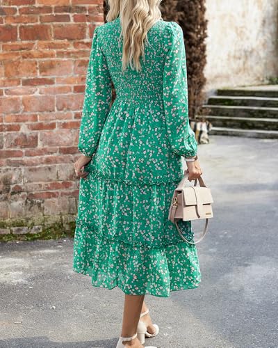 Image of NOLLSOM Women 2026 Spring Dress Floral Boho Dress Casual Long Sleeve Crew Neck Ruffle A-Line Flowy Wedding Guest Maxi Dresses
