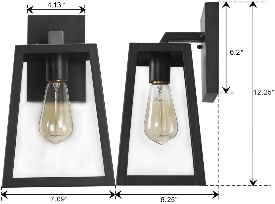 Get Popular Offer Emliviar Outdoor Wall Lighting Fixture 2 Pack, Wall Light Fixture in Black Finish with Clear Bevel Glass, 12 Height, OS-1803AW2-2PK
