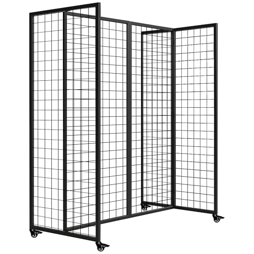 Grid Wall Panels, Grid Wall with Wheels,4x5.5Ft Gridwall Panel Display Stand,Sturdy Art Display Panels, Grid Display Stand, Black
