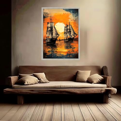 Coucher de soleil sur l'océan tableau voiliers pour mur vide - 2