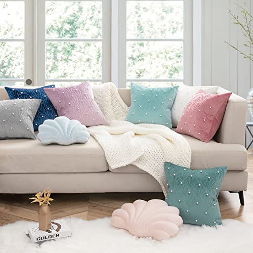 Ashler Pearl Throw Pillow Covers, 18 X 18 Inch Decorative Pink Pillow Cover, Soft Velvet Luxury Pillow Cases With Pearl Embellishment, Shell Pattern Pillow Covers For Sofa And Living Room Set Of 2 #TOP6