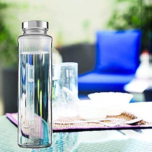 Image of 750ml Food Grade Glass Water Bottle Set of 2 with Leakproof Lid | Airtight Transparent Juice, Smoothie & Beverage Storage Bottle for Kitchen, Office & Travel (Silver lid')
