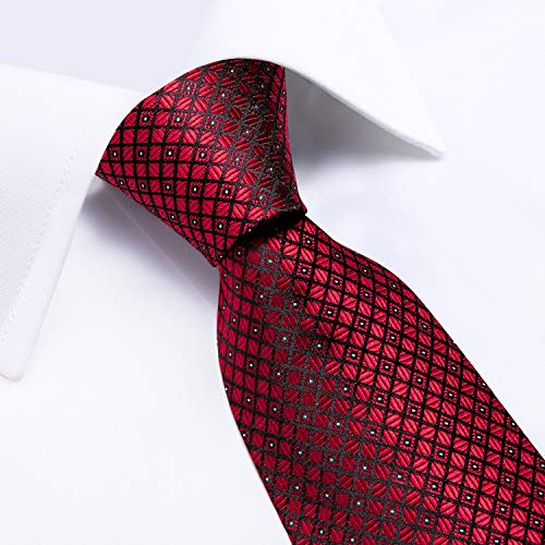 Image of DiBanGu Extra Long Tie for Men 63 inch XL Silk Necktie Set | Pocket Square and Cufflinks, Big and Tall, Jacquard Woven, Gift Box, Paisley /Plaid /Solid /Striped, for Weddinng Party Business