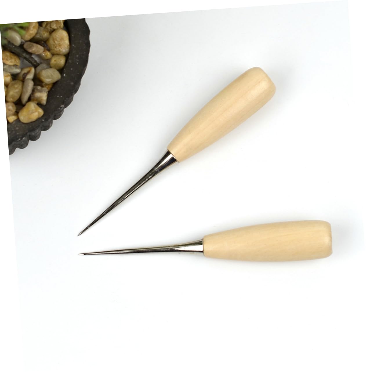 3pcs Round Hole Sewing Awl Solid Wooden Handle Drillable Stitching Tool Sewing Accessories Kit for DIY Craft Home Use