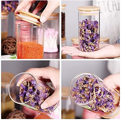 Image of Round Spice Jars with Airtight Bamboo Lid 270ml Glass Jars for Kitchen Storage Set of 12 Containers Spices, Coffee Beans & More set of 12 (270 ML-ROUND-X JAR-)