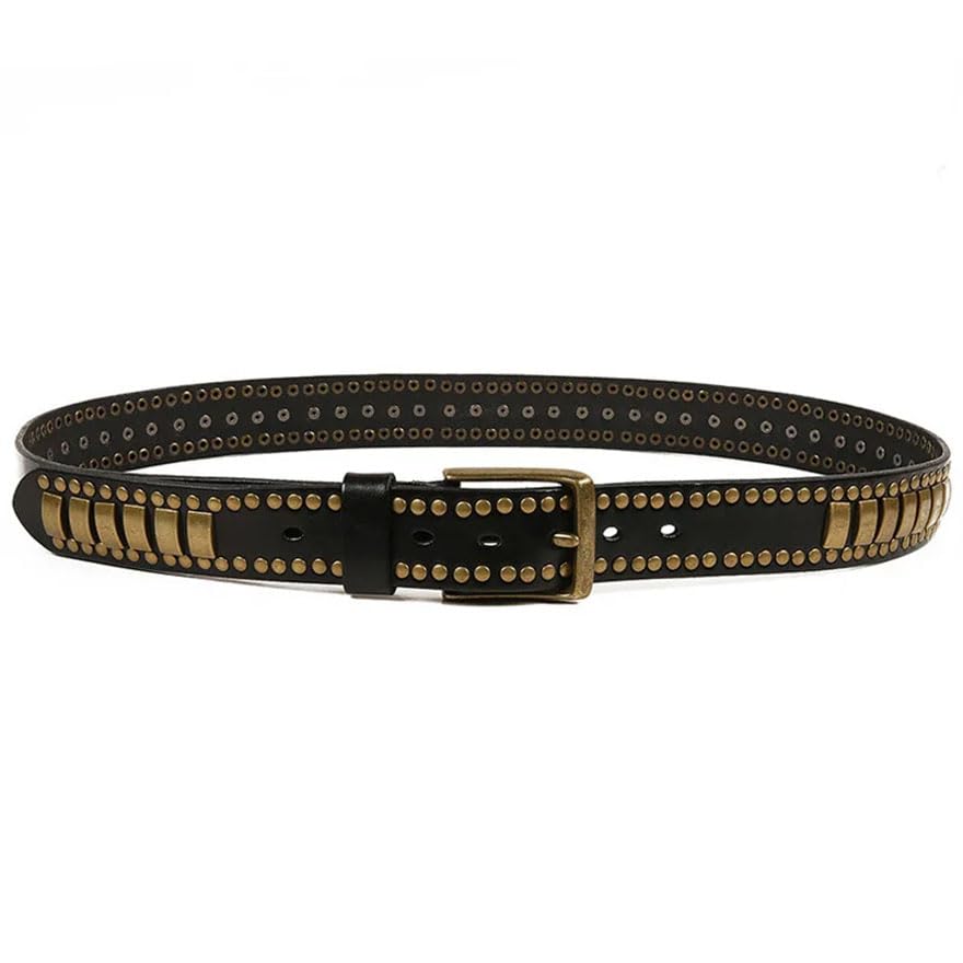 Men 3.8cm Leather Vintage Metal Punk Jeans Belt Street Style Studded Belt3