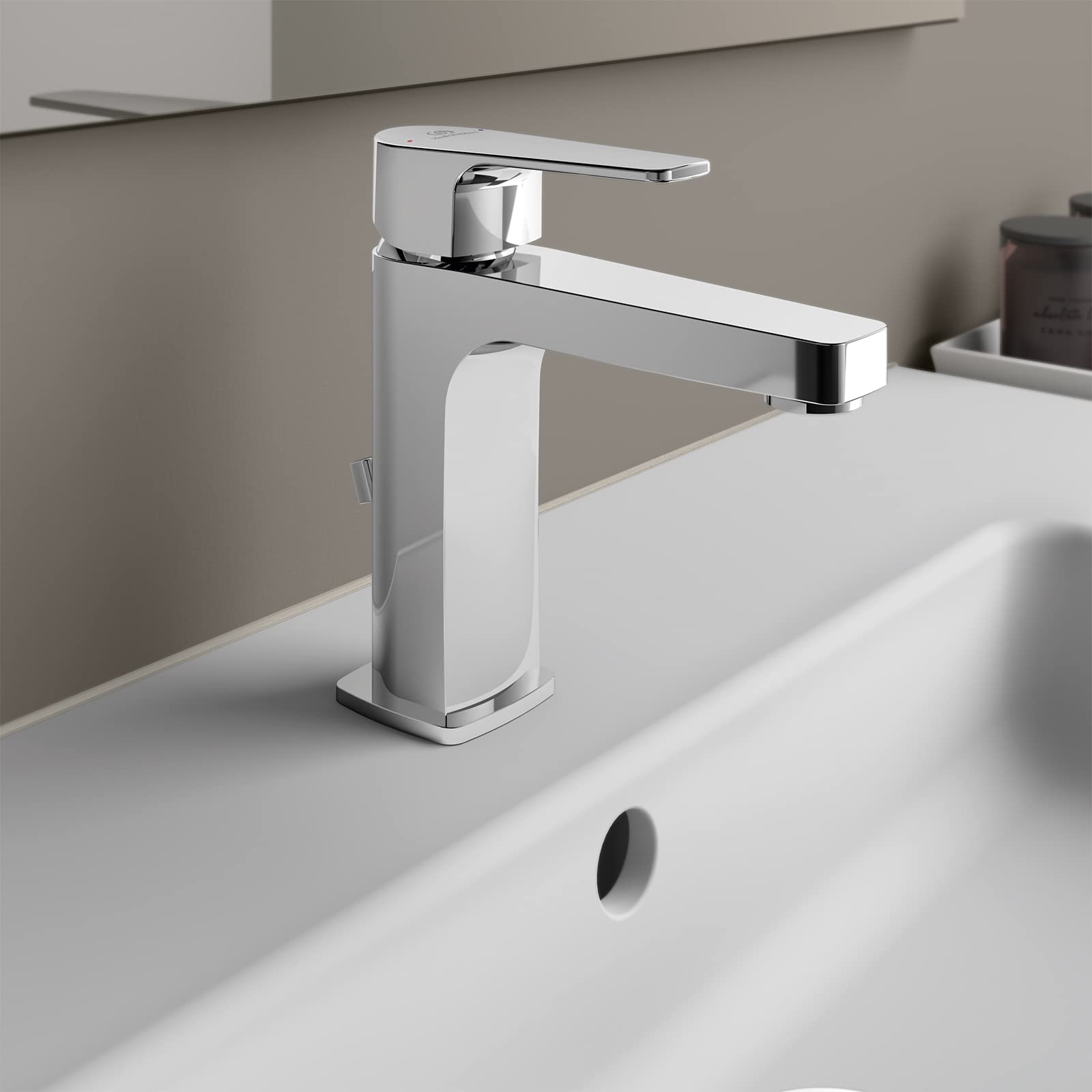 Ideal Standard BC686AA Cerafine D Waschtischarmatur Grande mit Ablauf, Bad-Wasserhahn mit Auslauf, Mischbatterie Waschbecken, Wassersparend, Chrom