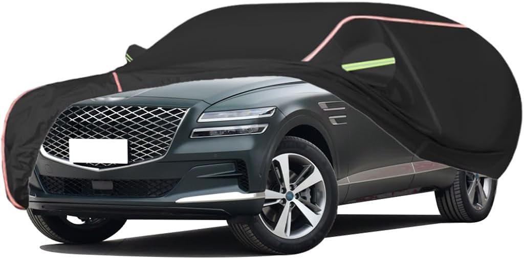 WOLWES Car Cover are Suitable for Genesis GV80 All-Weather Windproof, Snowproof, Rainproof, UV-Protected and Breathable All-Season Universal with Side Door Zip Oxford Cloth Car Cover (Color : Black)