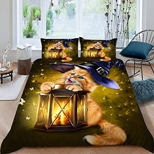 Chat Housse de Couette 240x260 Adulte Parure de Lit 2 Personnes Microfibre Housse de Couette Dessin Animé Mignon Qualité Supérieure Housse Couette Fermeture Eclair