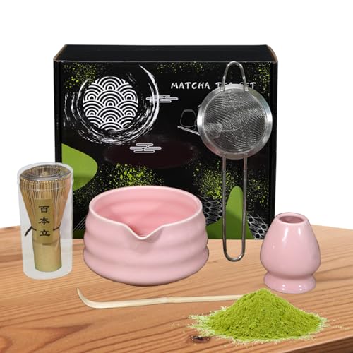 Kit de matcha de cerámica – Juego de té japonés con tamiz ultrafino | Kit completo para hacer matcha | Incluye cuenco de 560 ml, batidor y espátula Bmboo, soporte para batidor, perfecto para ceremonia