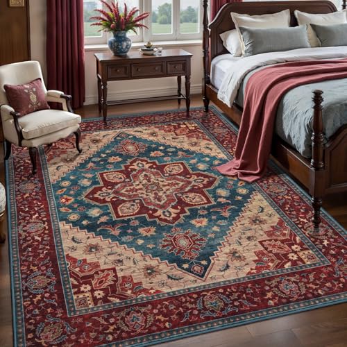 Image of Tangsoo Oriental 3x5 Rugs, Washable Non Slip Accent Rugs for Entryway Red