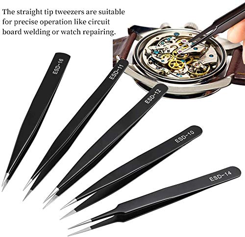Image of Corslet 10 Pcs Precision ESD Tweezer Set Anti-Static Stainless Steel Tweezer kit for Craft, Jewelry, Electronics, Soldering, Repair Work with Storage Bag