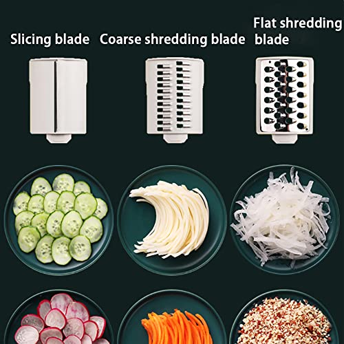 Espoway 3 In 1 Upgraded Manual Rotary Round Drum Slicer Julienne Grinder Grater Shredder For Kitchen, 3 Interchangeable Blades Large Feed Port Strong Suction With Handle (3X2 Blades, Green) #TOP1