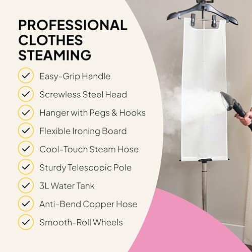 Fridja F1200 - Plancha de Vapor Vertical con Cepillo de Vapor de alta eficacia, depósito de 3 litros, Vaporizador de 2 modos, barra extensible, Centro de Planchado para todos los tejidos, color blanco - imagen 5