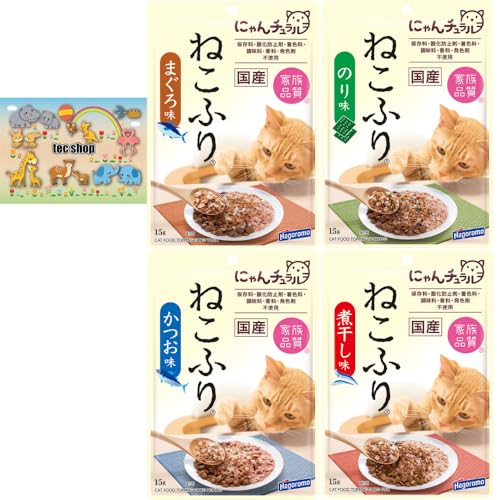 【4種セット】ねこふり 15g×4種(まぐろ味・煮干し味・かつお味・のり味)猫用ふりかけ 国産 無添加 キャットフード トッピング 猫 おやつ tec shop限定オリジナルポケットティッシュ付き