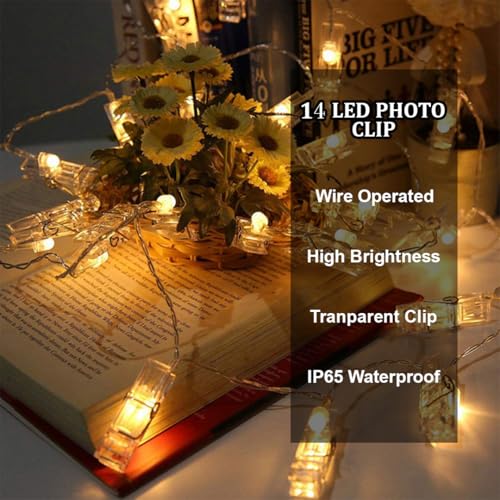 Image of fizzytech Photo Clip String Light with 14 Clips, 3 Meter Warm White LED Fairy Lights for Hanging Photos, Diwali, Christmas, Wedding and Home Decoration, Pack of 1