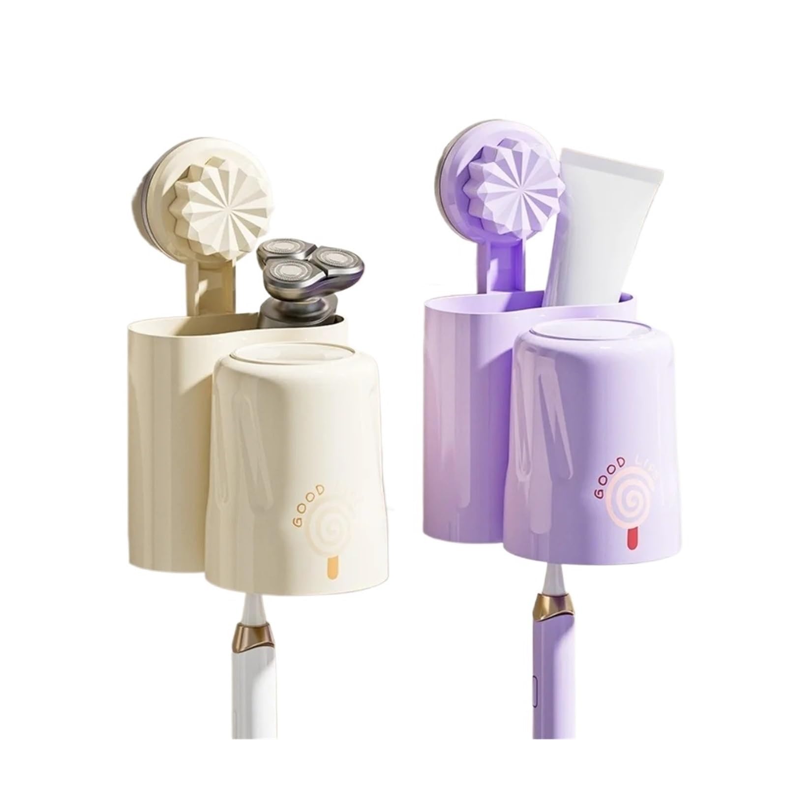 For Viajes en casa, Estante for Pasta de Dientes Impermeable montado la Pared, Soporte for Cepillo con Ventosa extraíble, Organizador baño plástico(Beige)