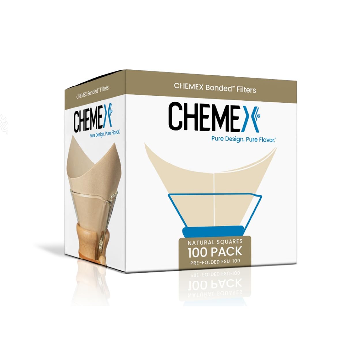 Chemex Bonded Unbleached Pre-folded Square Coffee Filters, 100 Count