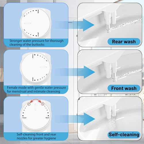 Bidet Einsatz für Toilette,Ultra Slim Nicht Elektrisch Bidet Aufsatz mit Warmwasser & Selbstreinigende Doppeldüse,Einstellbarer Wasserdruck,Front- und Heckreinigung,WC-Aufsatz, Po-Dusche,Taharet,Weiß