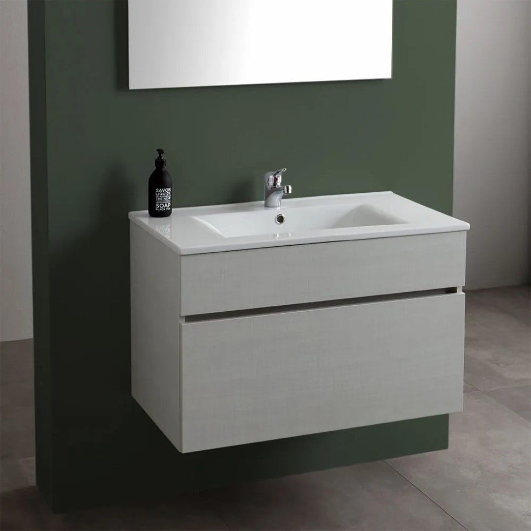 Kiamami Valentina - Mueble de baño suspendido de 80 cm con cajón, Lavabo de cerámica y Espejo de 80x60 Silvia