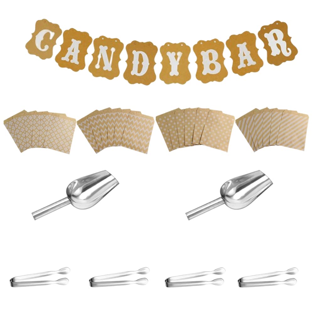 Candy Bar Accesorios 4 Pieza Pinzas de Candy Acero Inoxidable 2 Pieza Palas 1 Pieza Guirnalda de Candy Bar Decorativa 20 Pieza Bolsas de Caramelo Candy Bar Party Set para Fiestas Cumpleaños