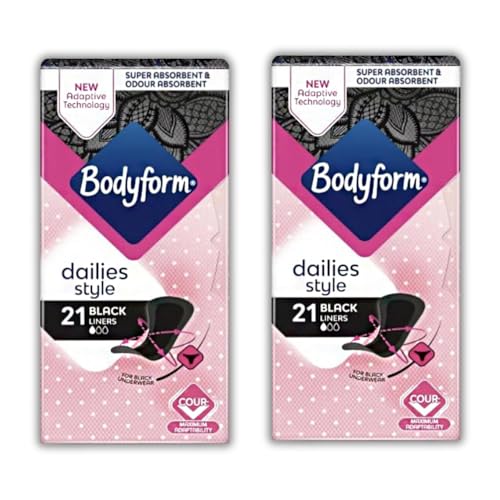 LAGHMAN Laghman Bundle for Bodyform Dailies Pack of 2 x 21 black panty liners - Super absorbent, odor-absorbing, V-zone protection | Designed for black underwear | Pack of 2 x 21 (total of