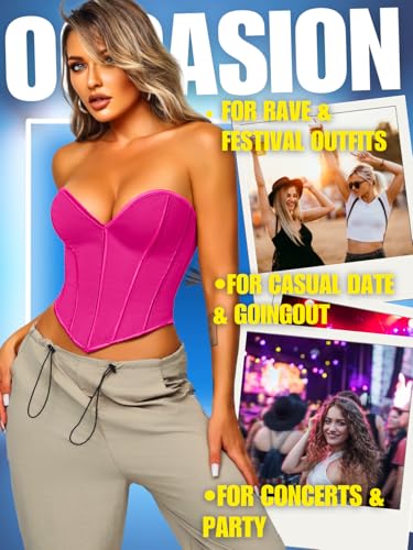 Image of ChiaoLezhee Heart Corset Top For Women, Sexy Concert Outfits Going Out, Strapless Crop Top, Overbust Bustier