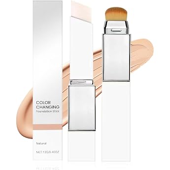 Colour Changing Foundation Stick with Brush 2-in-1 Korean Make Up Foundation Colour-Changing Foundation Stick for All Skin Types Concealer Pen Waterproof and Durable Natural
