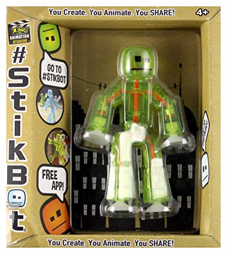 Zing Stikbot, Translucent Light Green Stikbot Action Figure [Glows in The Dark], 3 Inches
