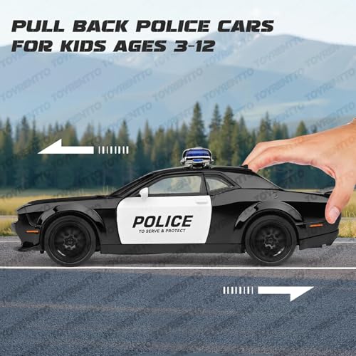 Image of 1:32 Die?Cast Dodge Challenger Hellcat Police Car Toy - Pull?Back, Light & Sound, Openable Doors /Hood /Trunk, Rubber Tires - Boys 3-12 Gift, Black