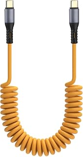 Coiled USB C Cable for Car Phone Charger, iPhone 17/16/15, Samsung Galaxy | Type C Fast Charging Cord, USBC to USBC, 60W, Yellow, 5 ft