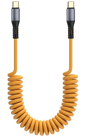 Coiled USB-C to USB-C Car Charger Cable, 60W Fast Charging 5 ft for iPhone 15, Samsung Galaxy S23/S22, and Android Devices