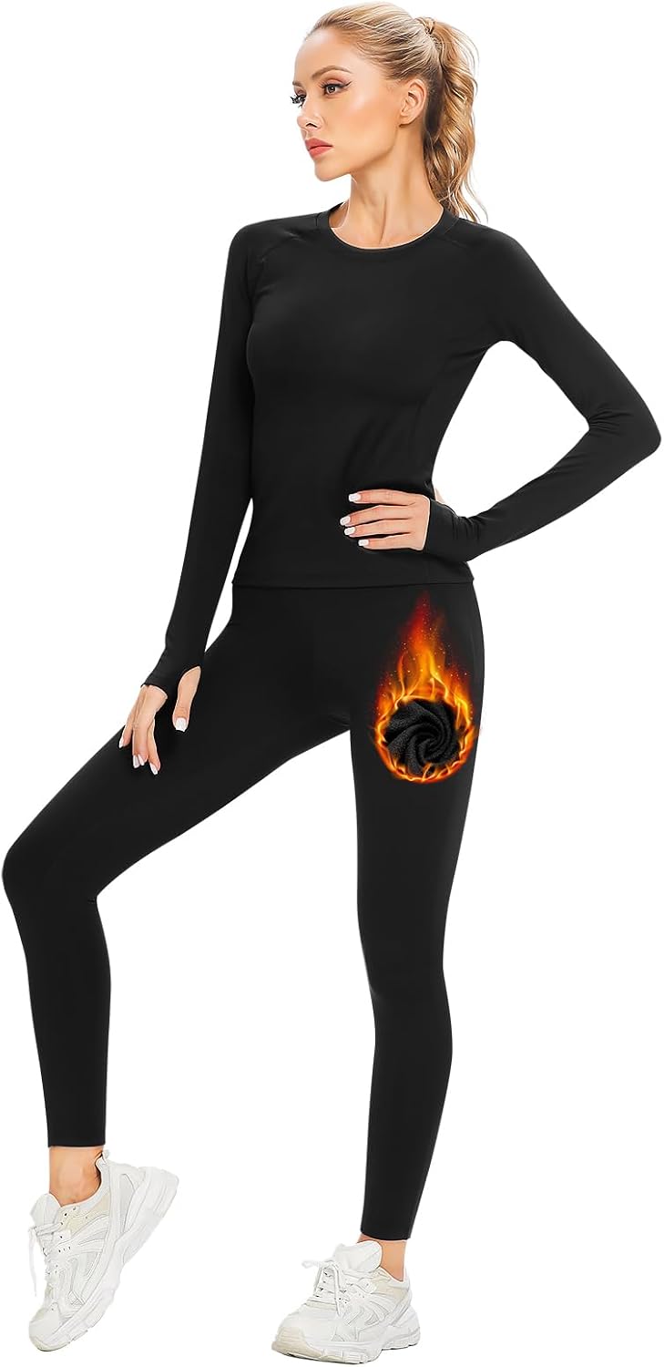 Women's Thermal Fleece Running Athletic Shirt Compression Baselayer Tops Long Sleeve Workout Tops with Thumb holes