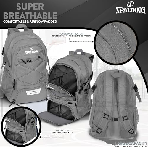 Image of Spalding Basketball Backpack Sports Bag | Large Black Backpack with Shoe and Ball Compartment | Gifts for Basketball Players