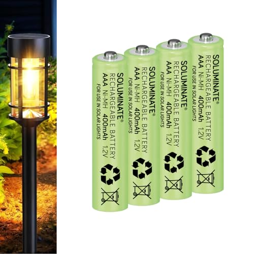 Soluminate Solar Light Batteries AAA (400mAh) Rechargeable 1.2V Ni-MH for outdoor garden lights (4-Pack)
