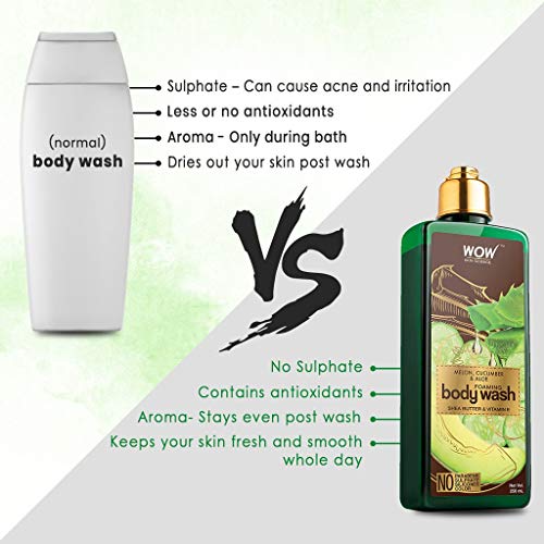 Wow Skin Science Melon, Cucumber & Aloe Vera Foaming Body Wash - Moisturizer For Clean, Smooth, Healthy Skin - Essential Nutrients Shea Butter & Vitamin E For Men, Women, Teen - Sulfate Free - 250 Ml #TOP6